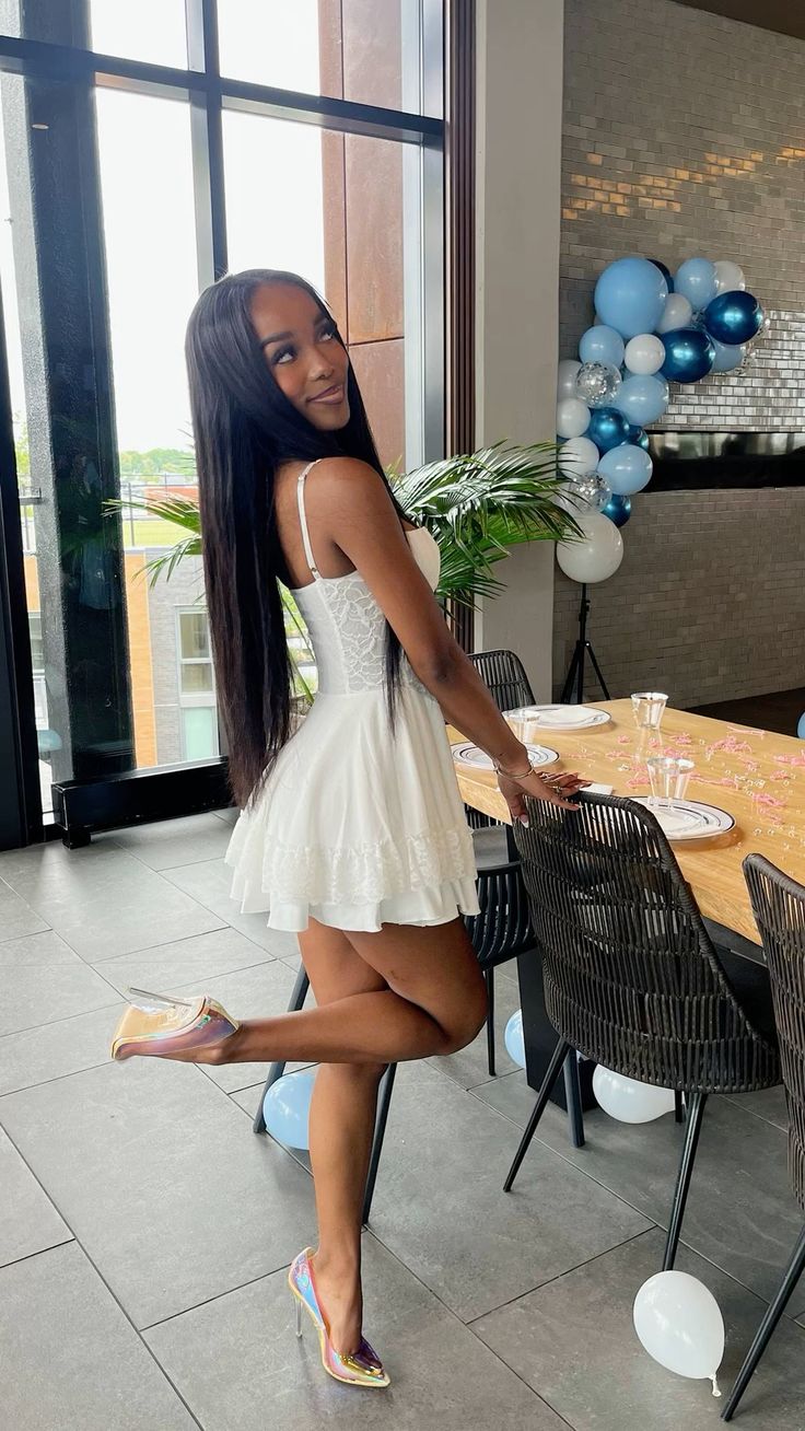 Sweet White Suspender Herringbone A-line 17th Birthday Homecoming Dress P3859