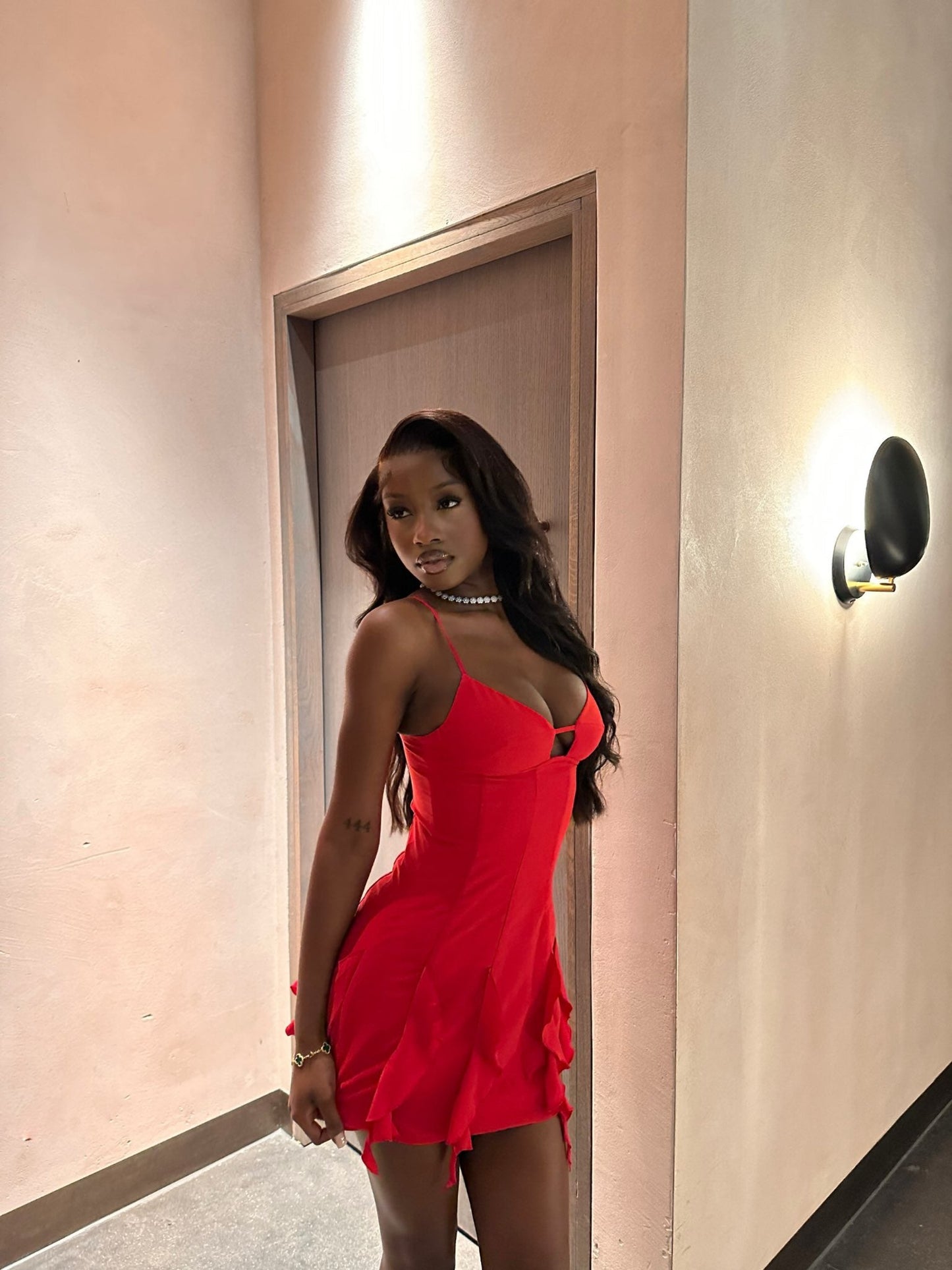 Sexy Red Suspender Ruffled Hip 19th Homecoming Dress P3943