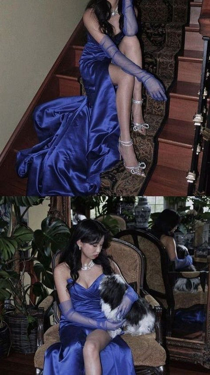 Modest Sweetheart Satin Slit Prom Dresses 21th Birthday Outfits P443