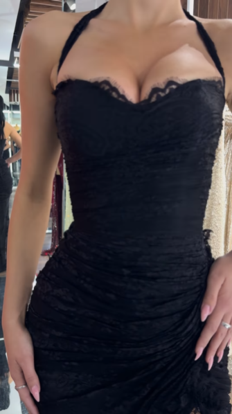 Sexy Black Halter Lace Mermaid  Slit Long Evening Dress Party Gown D1586