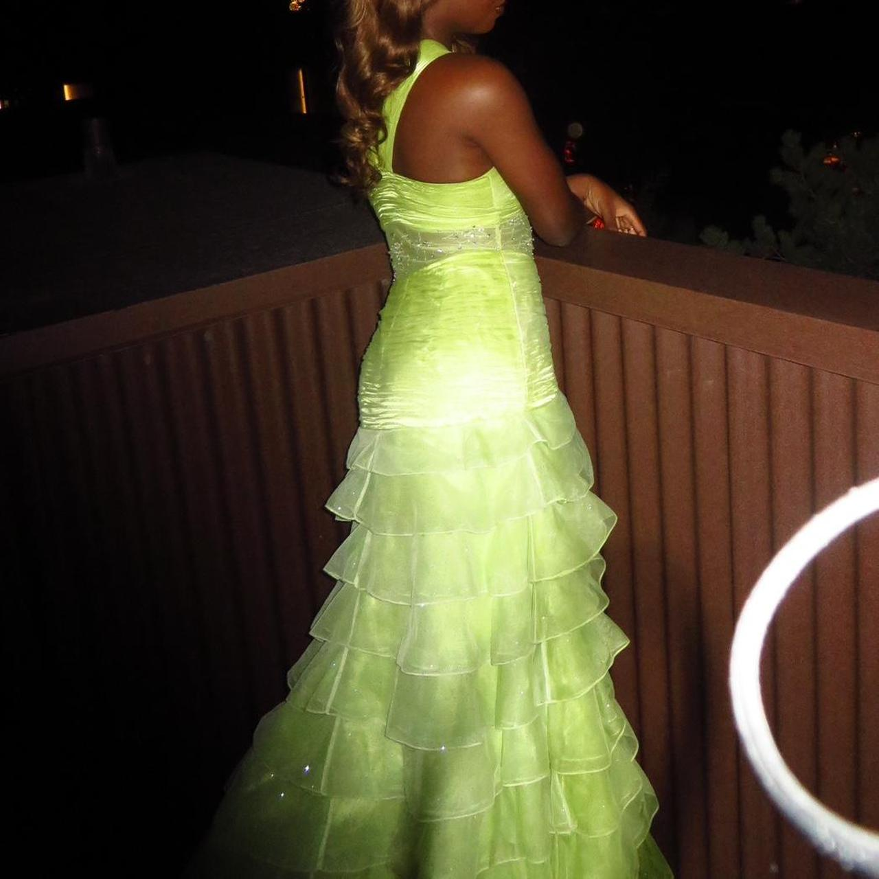 Chic Halter Lemon Green Beaded Tulle Ruffles Layered Slit Long Party Dress Mermaid Evening Gown D1282