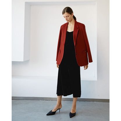 Straps Burgundy Velvet Midi Dress