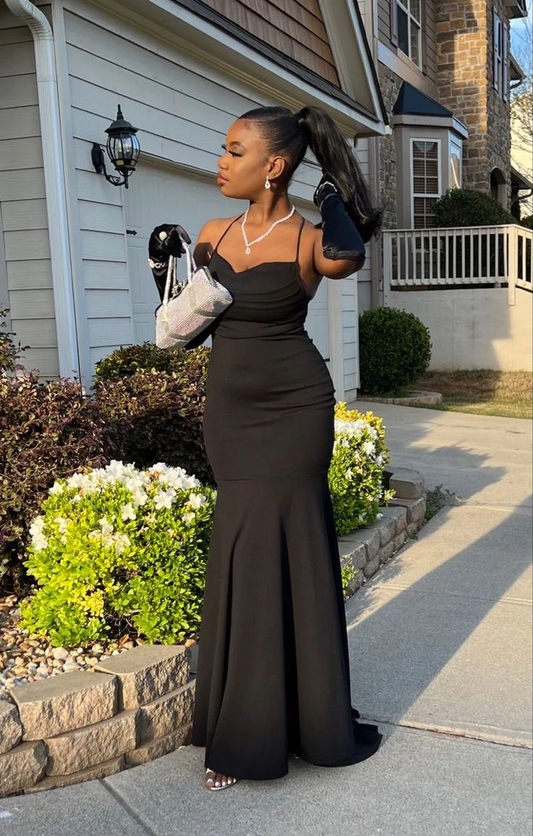 Simple Black Mermaid Evening Dressesï¼_ong Backless Prom Dresses SH848