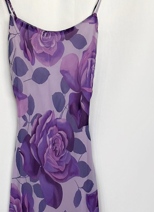 Charming Purple Print Floral A Line Spaghetti Strap Chiffon Homecoming Dress Party Dress SH3569