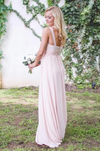 Pink One Shoulder Sleeveless Chiffon A-Line Bridesmaid Dress