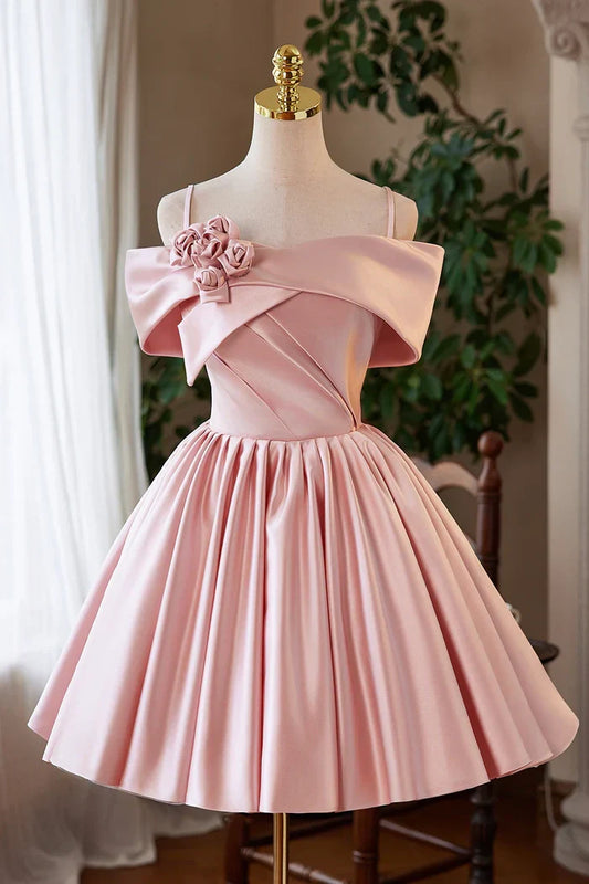 Pink Satin A-Line Empire Sleeveless Cute Homecoming Dress