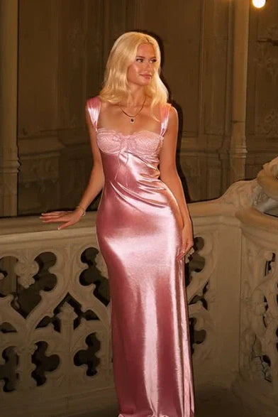 Satin Sweetheart Sleeveless Lace Up Long Party Peom Dress