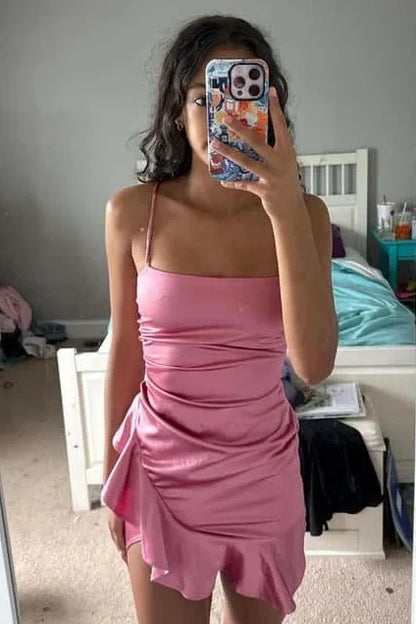 Pretty Square Empire Spaghetti Straps Ruffle Homecoming Dress