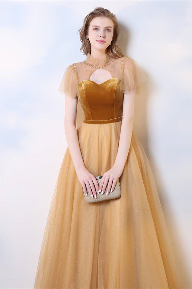 Princess Gold A-line Long Party Dress
