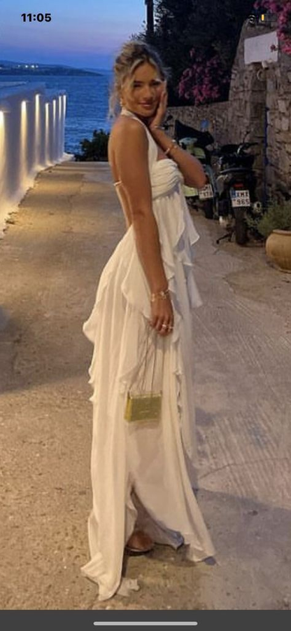Halter Irregular White Chiffon Prom Dress Party Dress SH1360