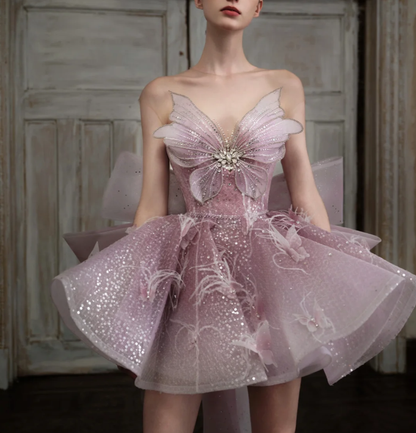 Pretty Purple Butterfly Organza Sequin A Line Formal Homecoming Dress 20th Birthday Outfits With Bow D155