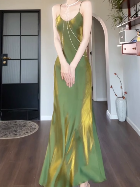 Simple Pretty Mermaid Spaghetti Strap Satin Prom Dress Evening Dress Formal Dress SH4083