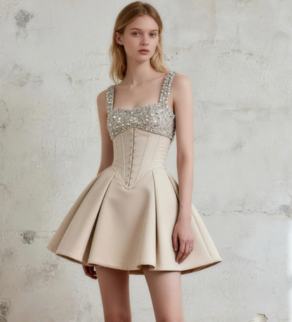 Elegant Homecoming Dress Square Rinestone Pleated Prom Dress Back to School Outfits Party Dress  D6248