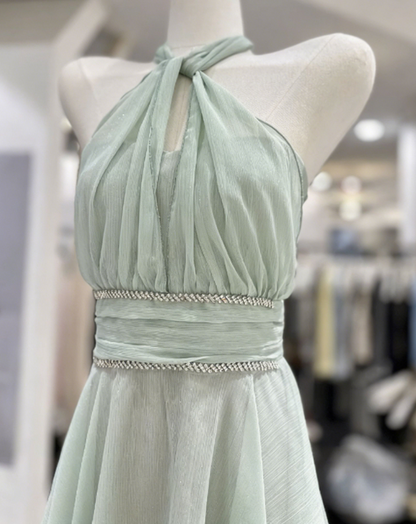 Elegant Homecoming Dress Halter Pleated Back to School Outfits Party Dress  D6561