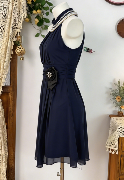 Elegant Homecoming Dress Halter Pleated Flower LaceBack to School Outfits Party Dress  D6588