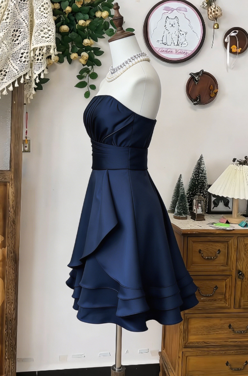 Chic Homecoming Dress Strapless Pleated Back to School Outfits Party Dress  D6629