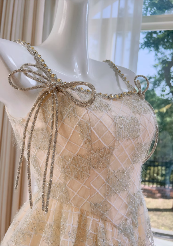 Chic Spaghetti Strap Beading A-line Tulle Party Dresses Homecoming Dresses, D1340