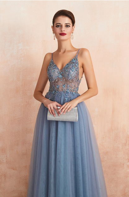luxury grey beading prom dresses, sexy spaghetti straps prom gowns, fashion prom dresses S410