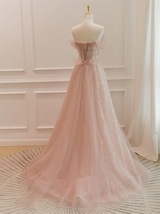 Sparkle Tulle with Beadings Long A-line Formal Dress, Tulle Sweetheart Prom Dress    fg5688