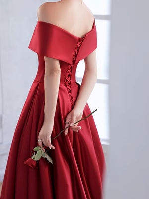 Simple A line Strapless Satin Red Long Prom Dress P561