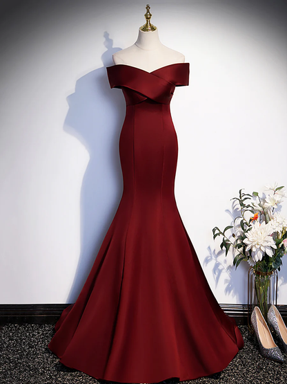 Mermaid Off Shoulder Evening Dress with Bow Prom Dress P617