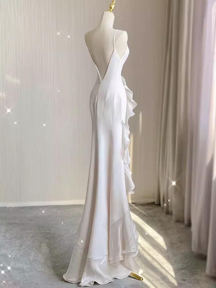 Vintage High Low White Chiffon Wedding Dresses P1018