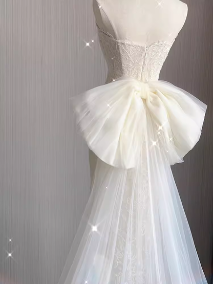 Beautiful Mermaid White Lace Long Wedding Dresses P1059