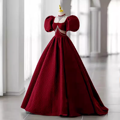 Princess Ball Gown Red Lace Long Prom Dress P1134