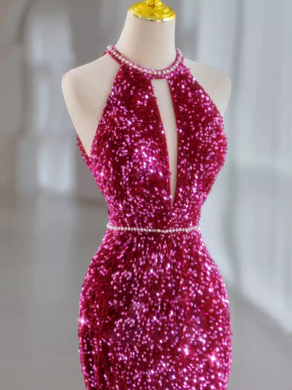 Modest Mermaid Long Sleeveless Sequin Prom Dresses P1232