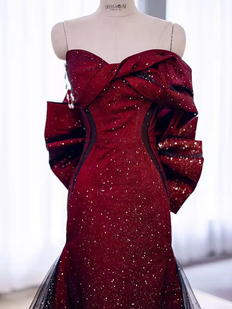 Mermaid Strapless Long Burgundy Prom Dress P1421