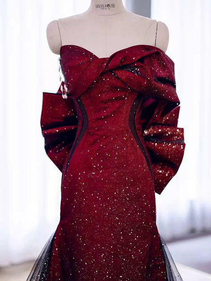 Mermaid Strapless Long Burgundy Prom Dress P1421