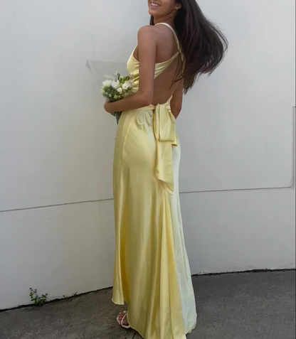 V-neck purple satin and floor length prom dresses evening gown SD1406