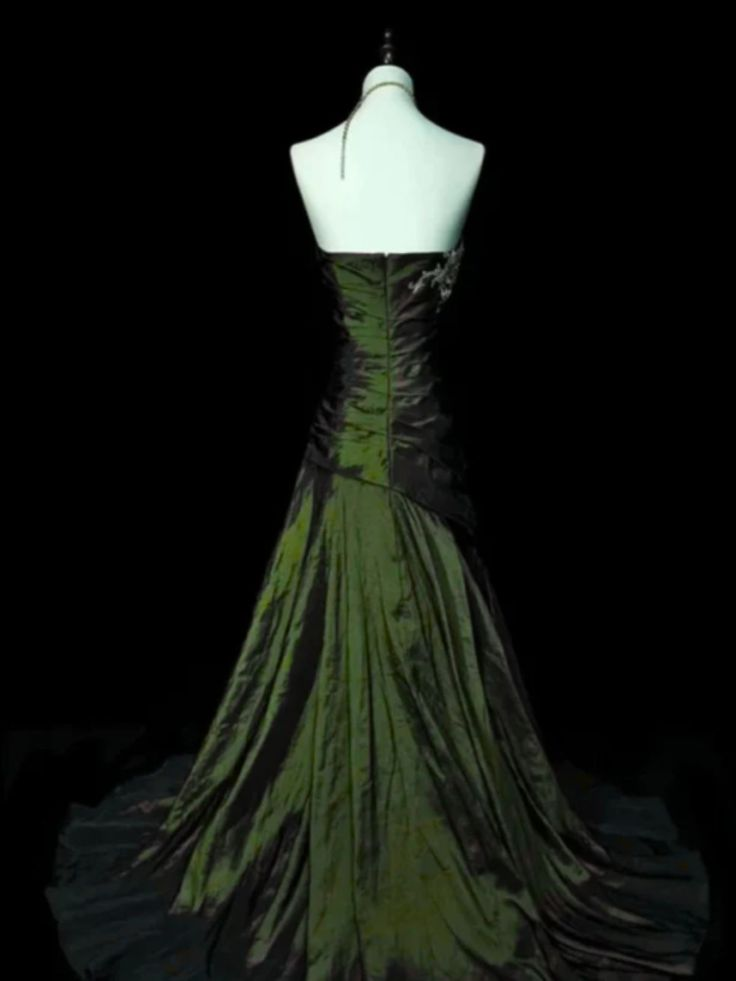 Vintage Brown Strapless Beaded Satin Mermaid Long Wedding Guest Dress Birthday Party Dress Evening Gown D1913