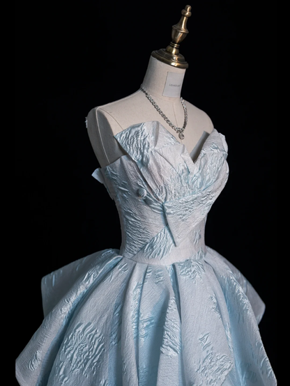 Cute A Line Straps Sky Blue Satin Tulle Long Evening Dresses Party Dresses SH2673