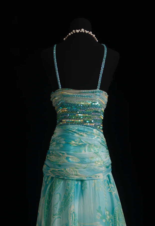 Classy Mint Green Chiffon Print Floral Beaded Mermaid Long Party Dress Formal Birthday Evening Gown D2010
