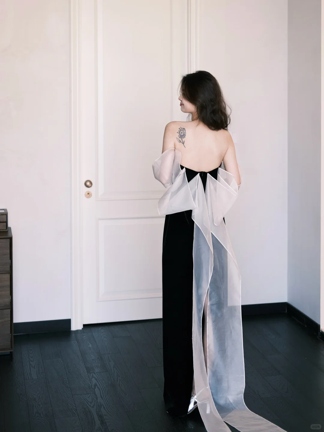 Cute A Line Off the Shoulder White Organza Black Velvet Long Prom Dress SH4583