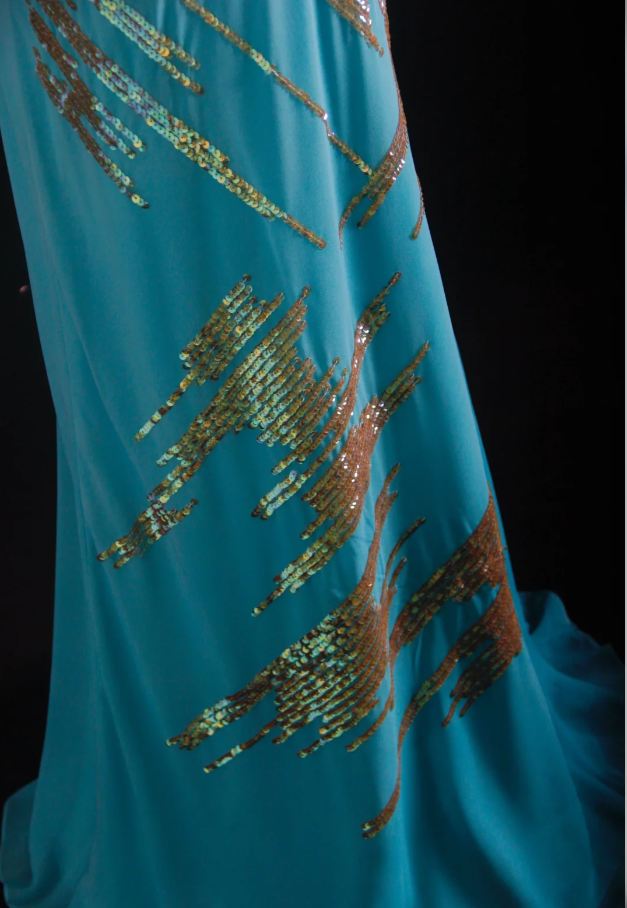 Unique Sleeveless Blue Satin Sequin Mermaid Evening Dress Long Birthday Party Dress Prom Gown D2006