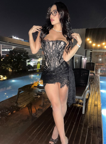 White Sheath Strapless Corset Lace Homecoming Dress Cocktail Dress SH3190