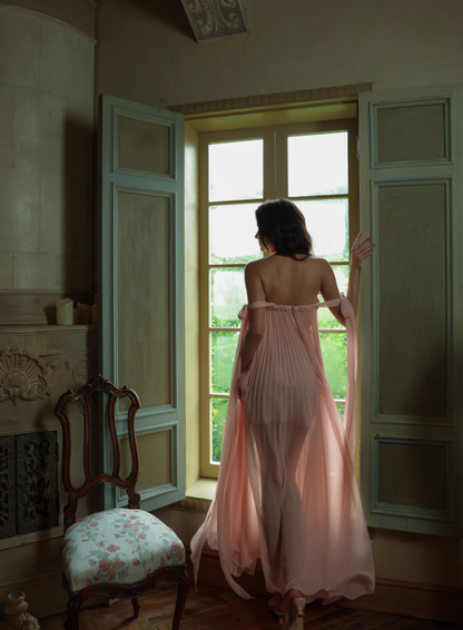 Gentle A Line Spaghetti Strap Pleated Light Pink Chiffon Prom Dress Formal Dress SH4170