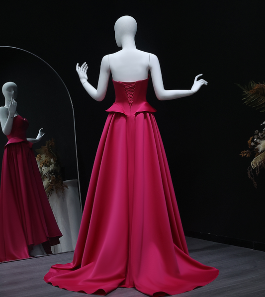 Hot Pink A Line Sweetheart Neck Satin Long Sweep Prom Dress Evening Dress SH2371