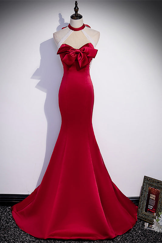 High Neck Sleeveless Satin Mermaid Party Prom Dress