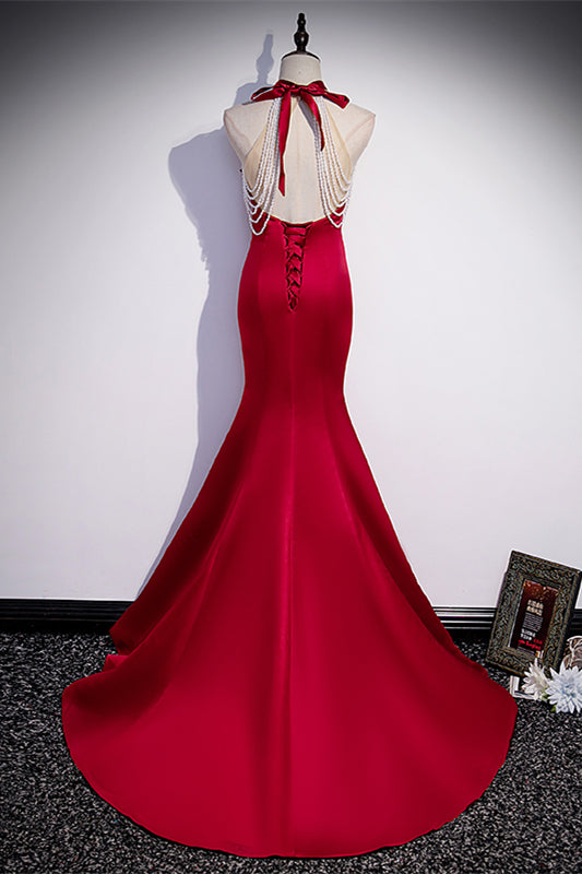 High Neck Sleeveless Satin Mermaid Party Prom Dress