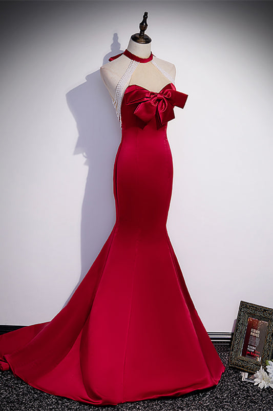 High Neck Sleeveless Satin Mermaid Party Prom Dress