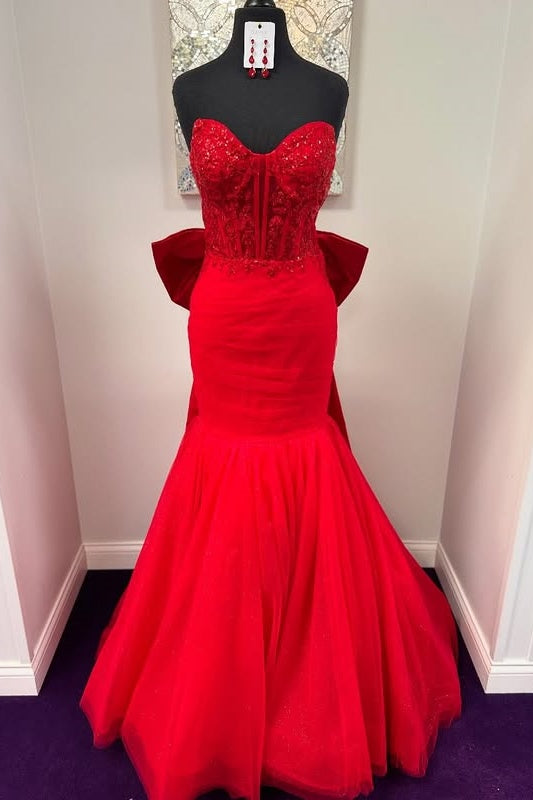 Red Mermaid Sweetheart Strapless Two Tone Prom Dress