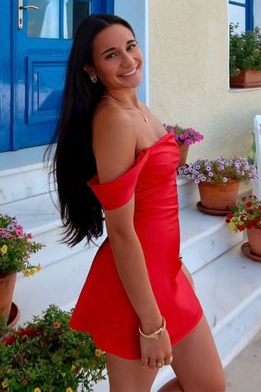 Red Square Sleeveless Satin Mini Homecoming Dress