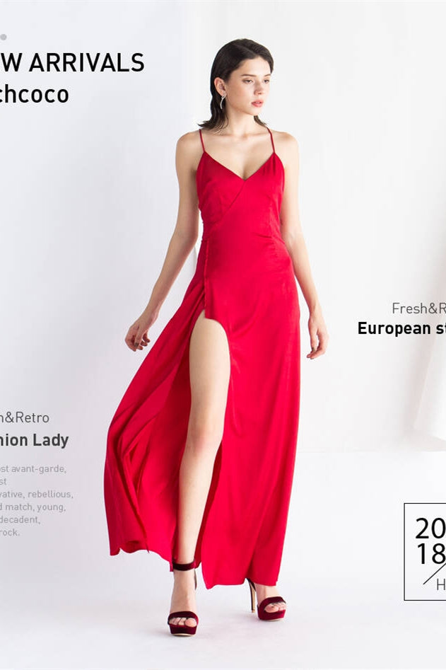 Red Straps Long Slip Dress