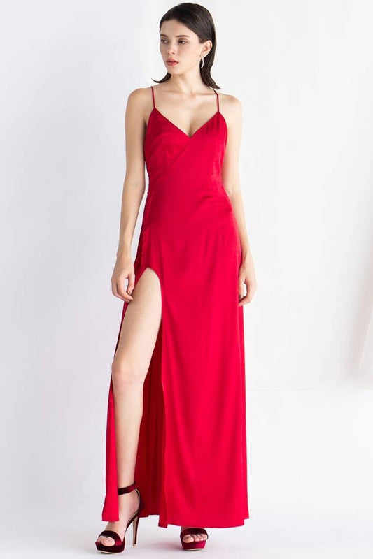 Red Straps Long Slip Dress