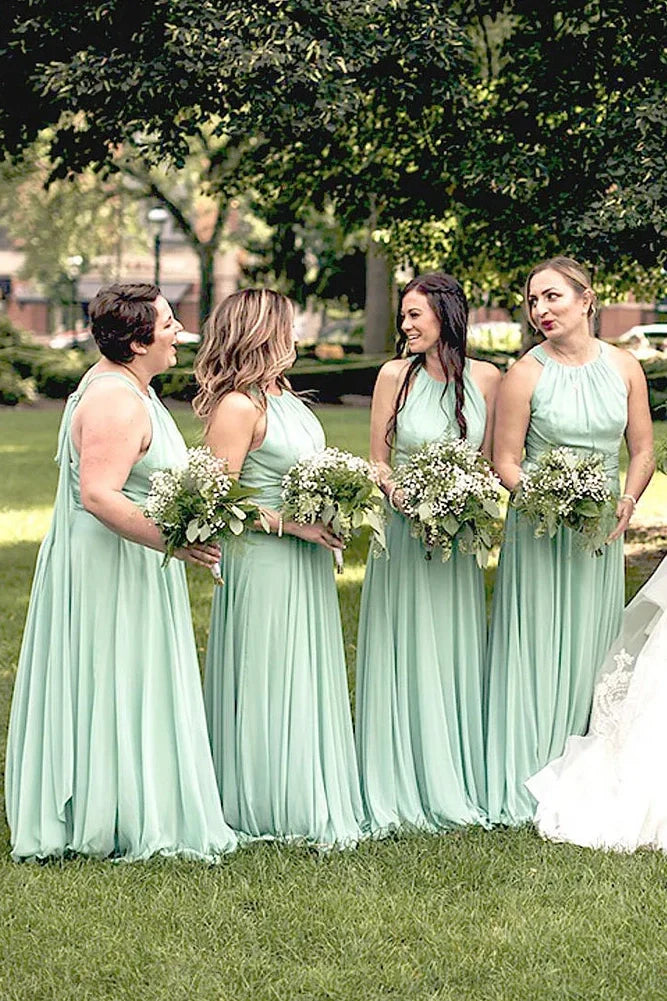 Round Sleeveless Chiffon A-Line Empire Bridesmaid Dress