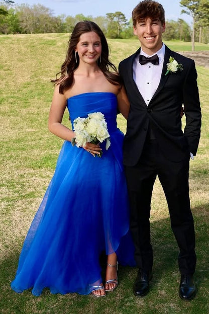 Royal Blue Strapless Empire Tulle A-Line Party Prom Dress