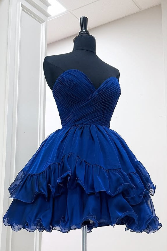 Royal Blue Sweetheart Strapless Pleated Empire Homecoming Dress